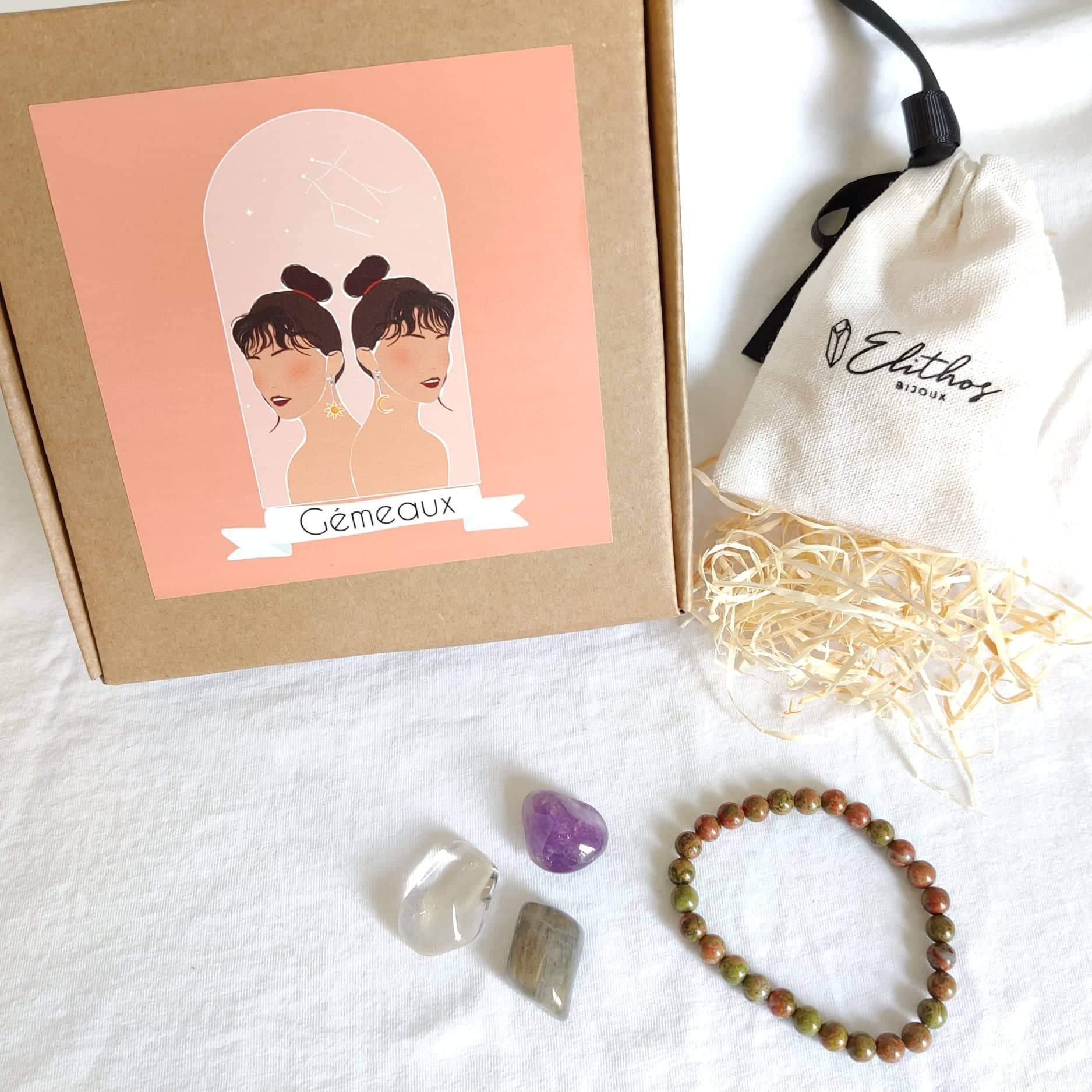Kit astrologie - lithothérapie pierre pour le signe du Gémeaux + bracelet