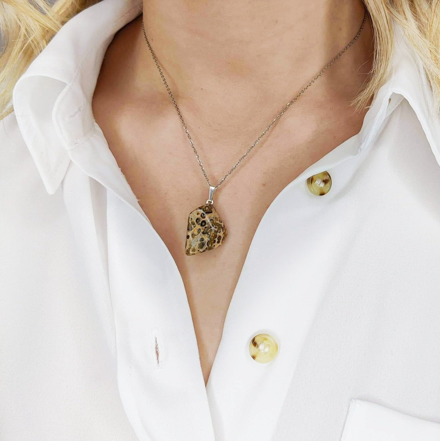 collier femme pierre jaspe leopard