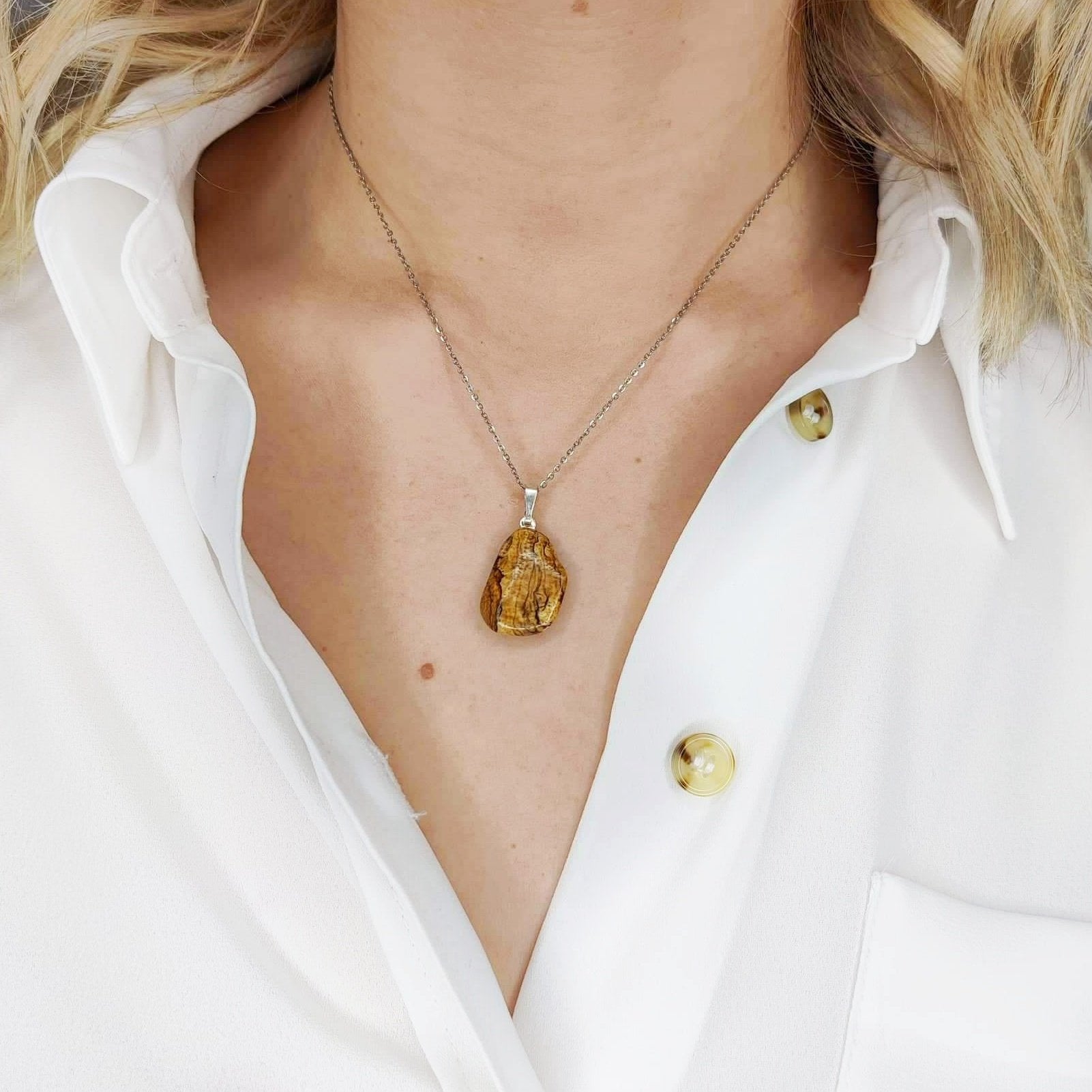 collier femme pierre jaspe paysage