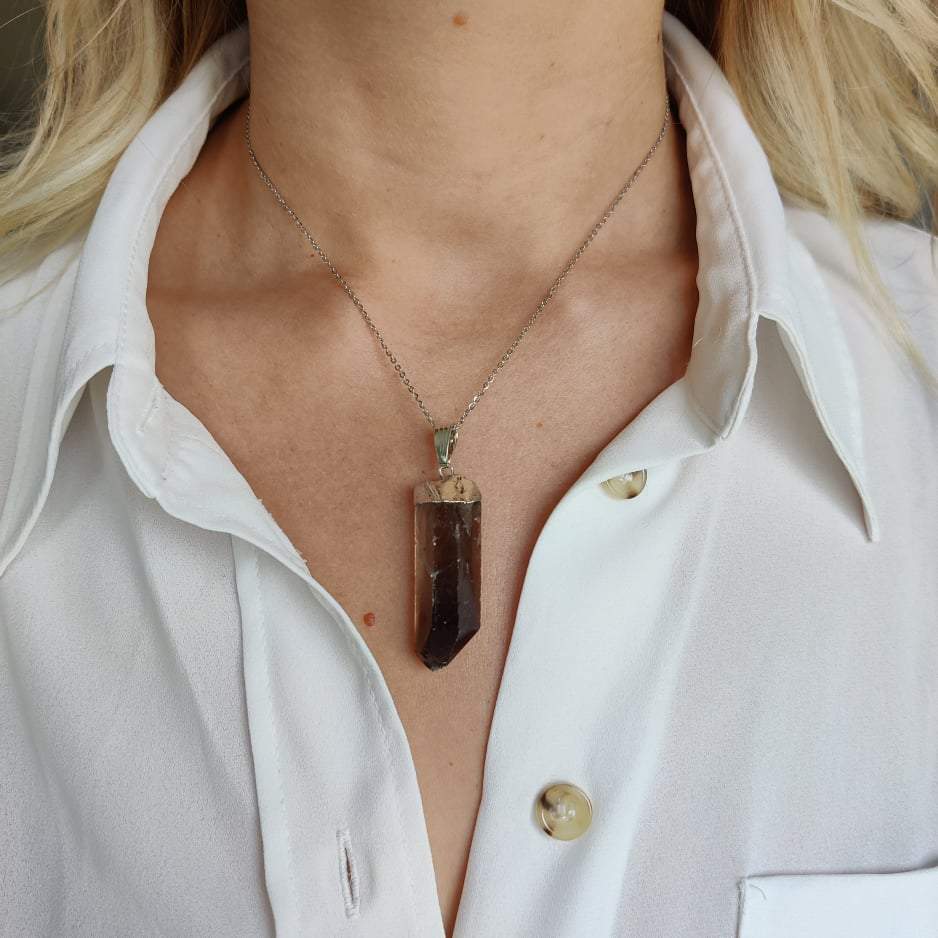 quartz fumé brute en pendentif