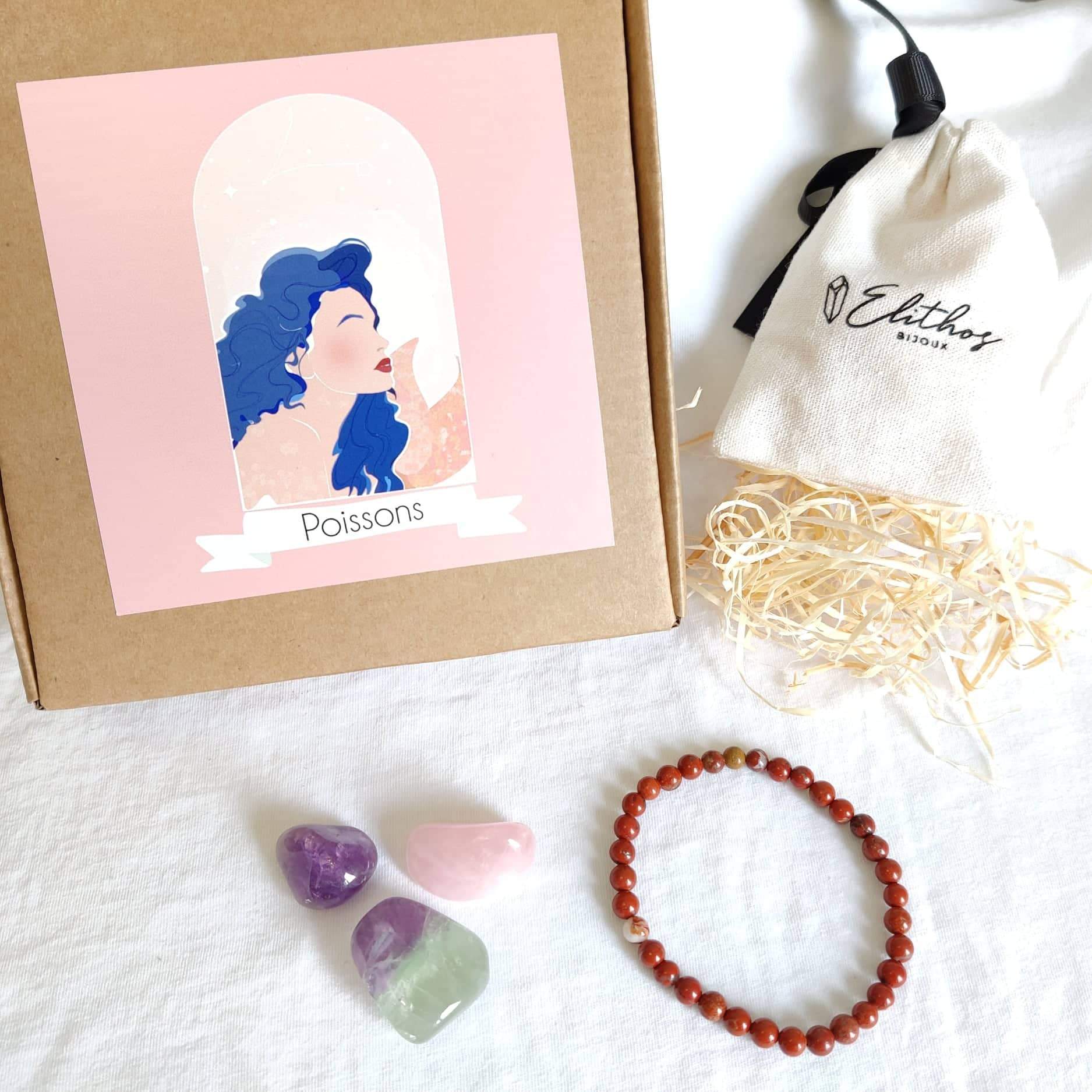 Kit astrologie - lithothérapie pierre pour le signe du Poissons + bracelet