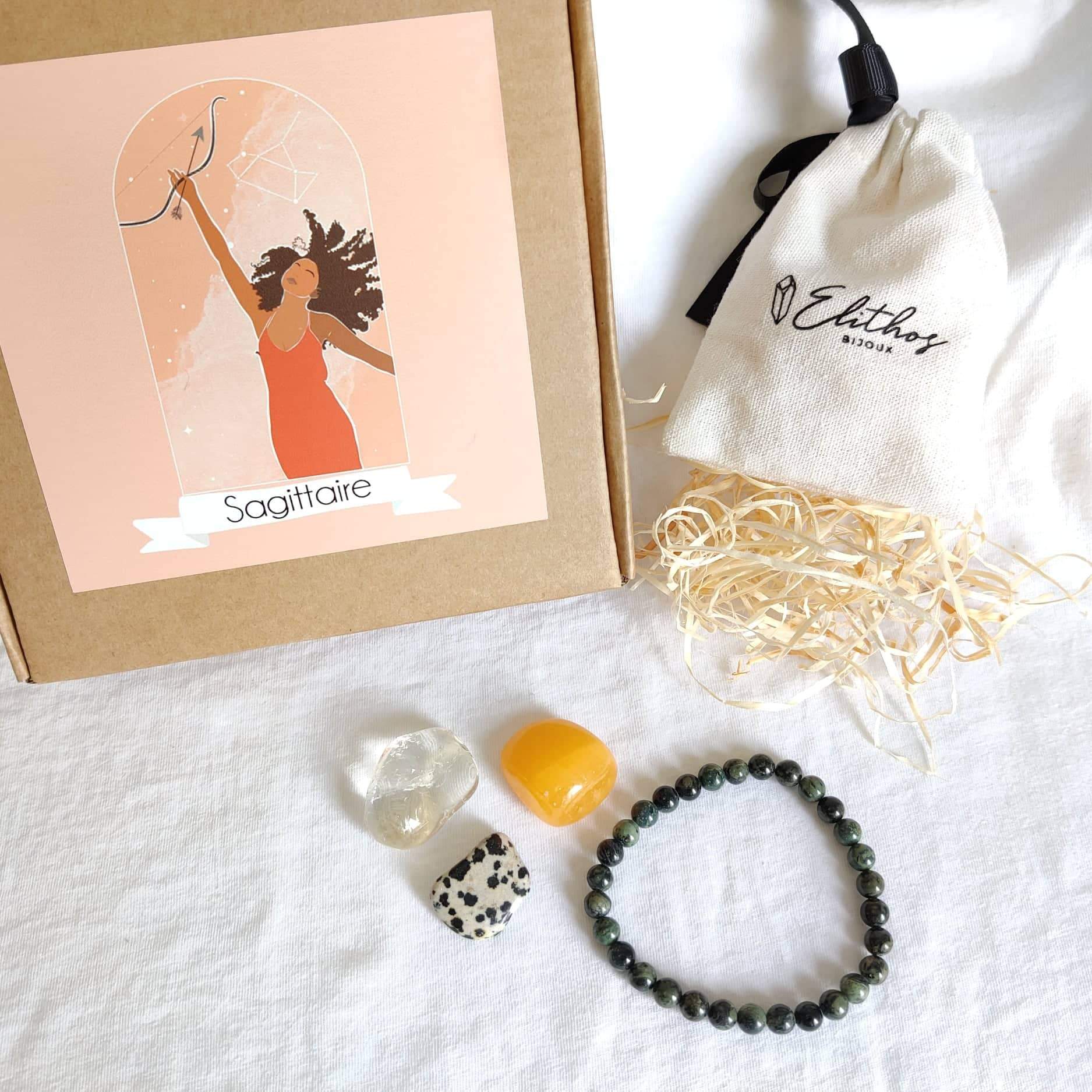Kit astrologie - lithothérapie pierre pour le signe du Sagittaire + bracelet