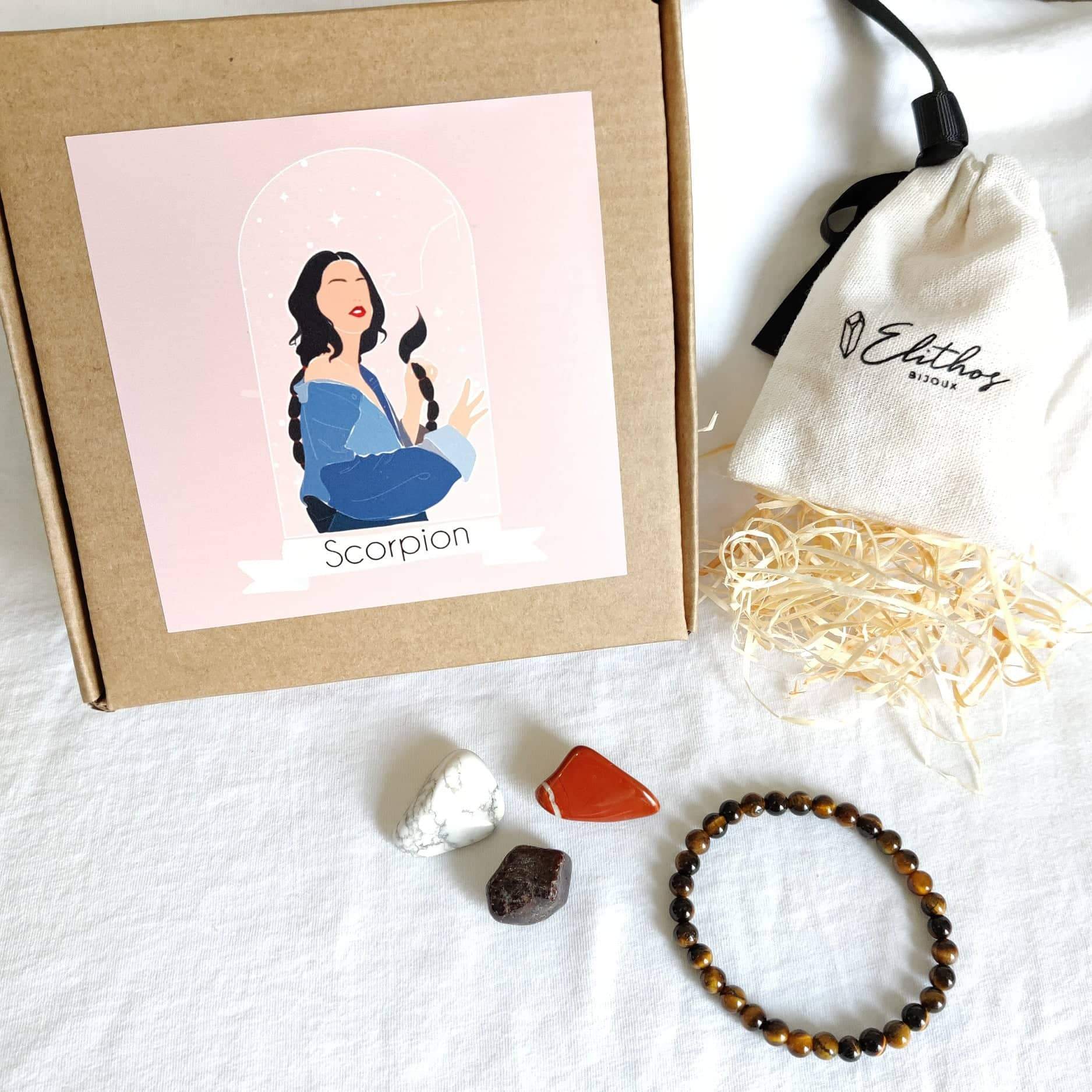 Kit astrologie - lithothérapie pierre pour le signe du Scorpion + bracelet
