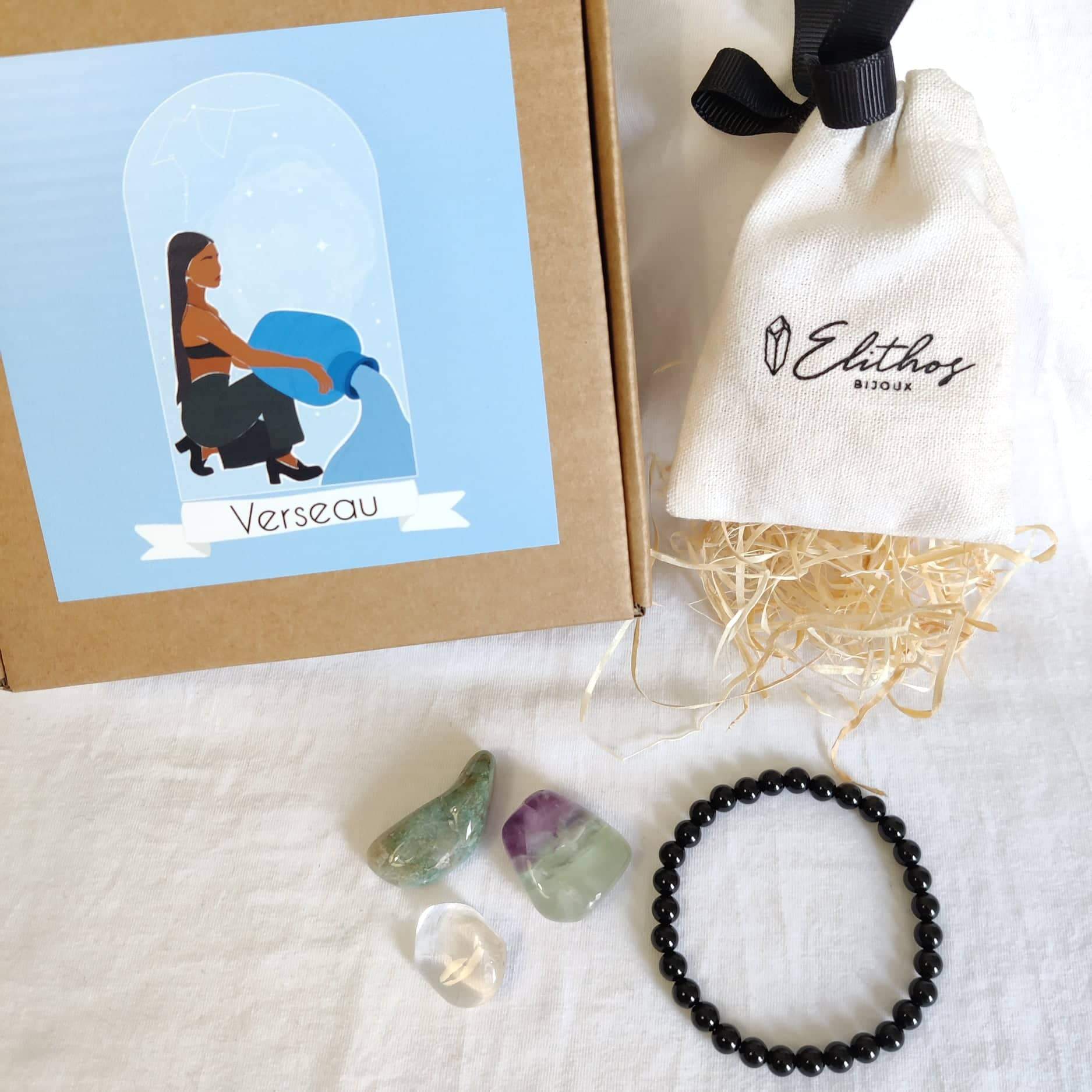 Kit astrologie - lithothérapie pierre et cristaux porte bonheur pour le Verseau