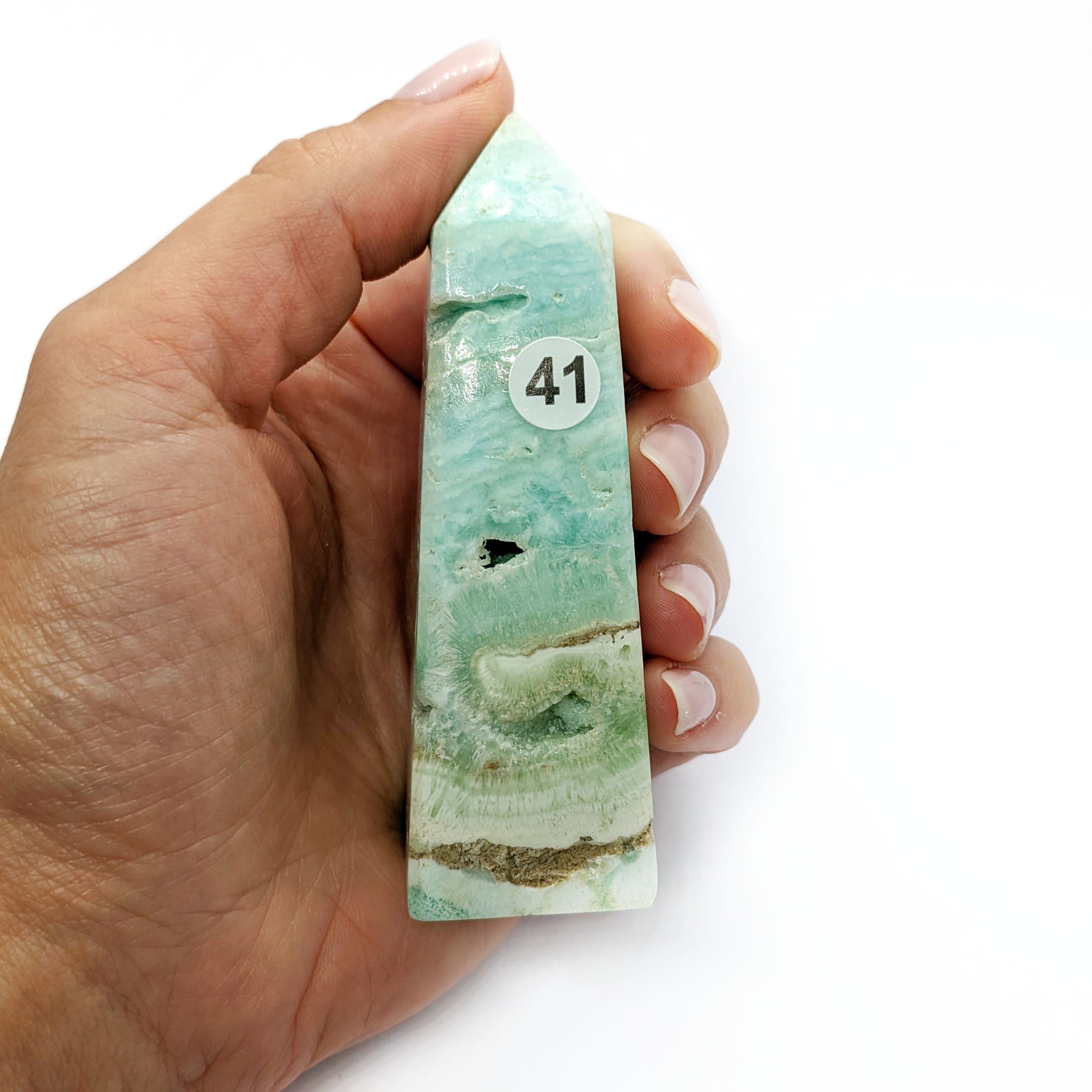 pierre aragonite bleue en pointe