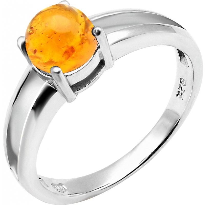 Bague Ambre naturel et argent massif pour femme