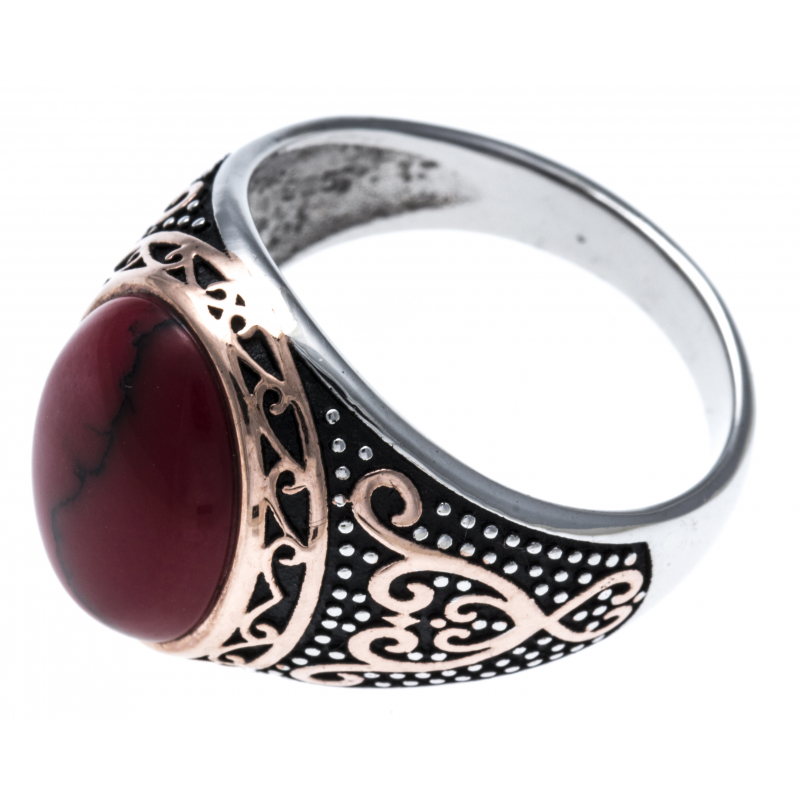 Bague homme argent & jaspe rouge