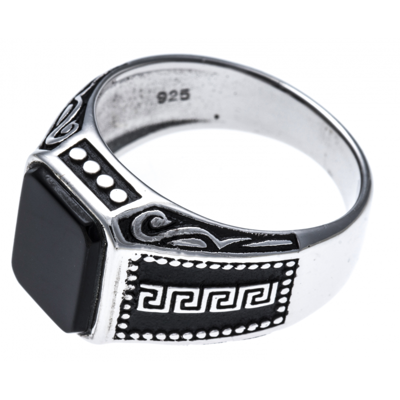 Bague Homme Argent rhodié & onyx