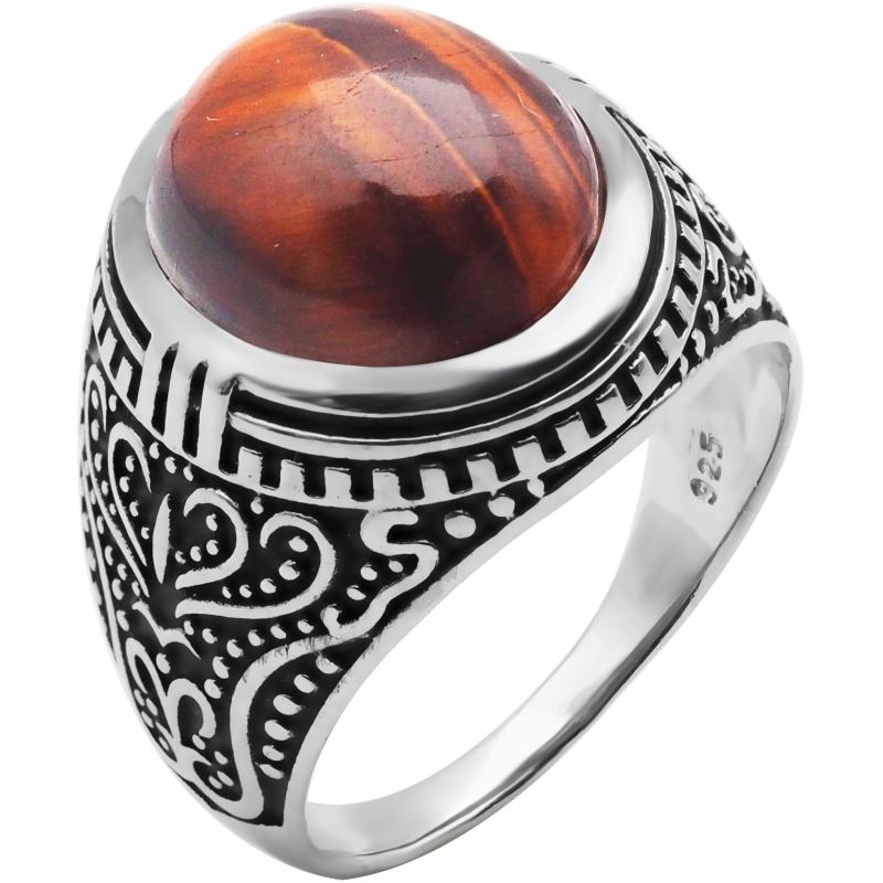 Bague Homme Oeil de taureau naturel et monture Argent