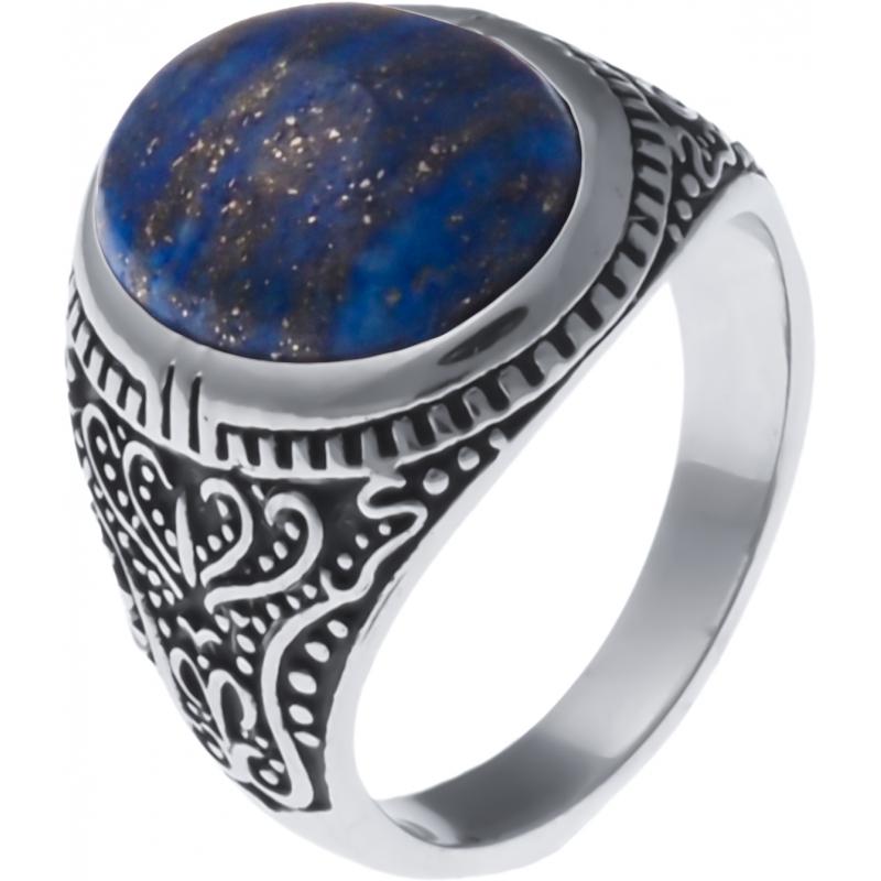 Chevalière pierre Lapis lazuli naturelle bague homme en acier