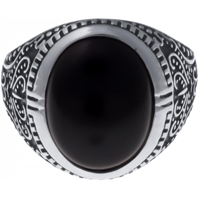 Chevalière pierre naturelle de tourmaline noire anneau homme en acier