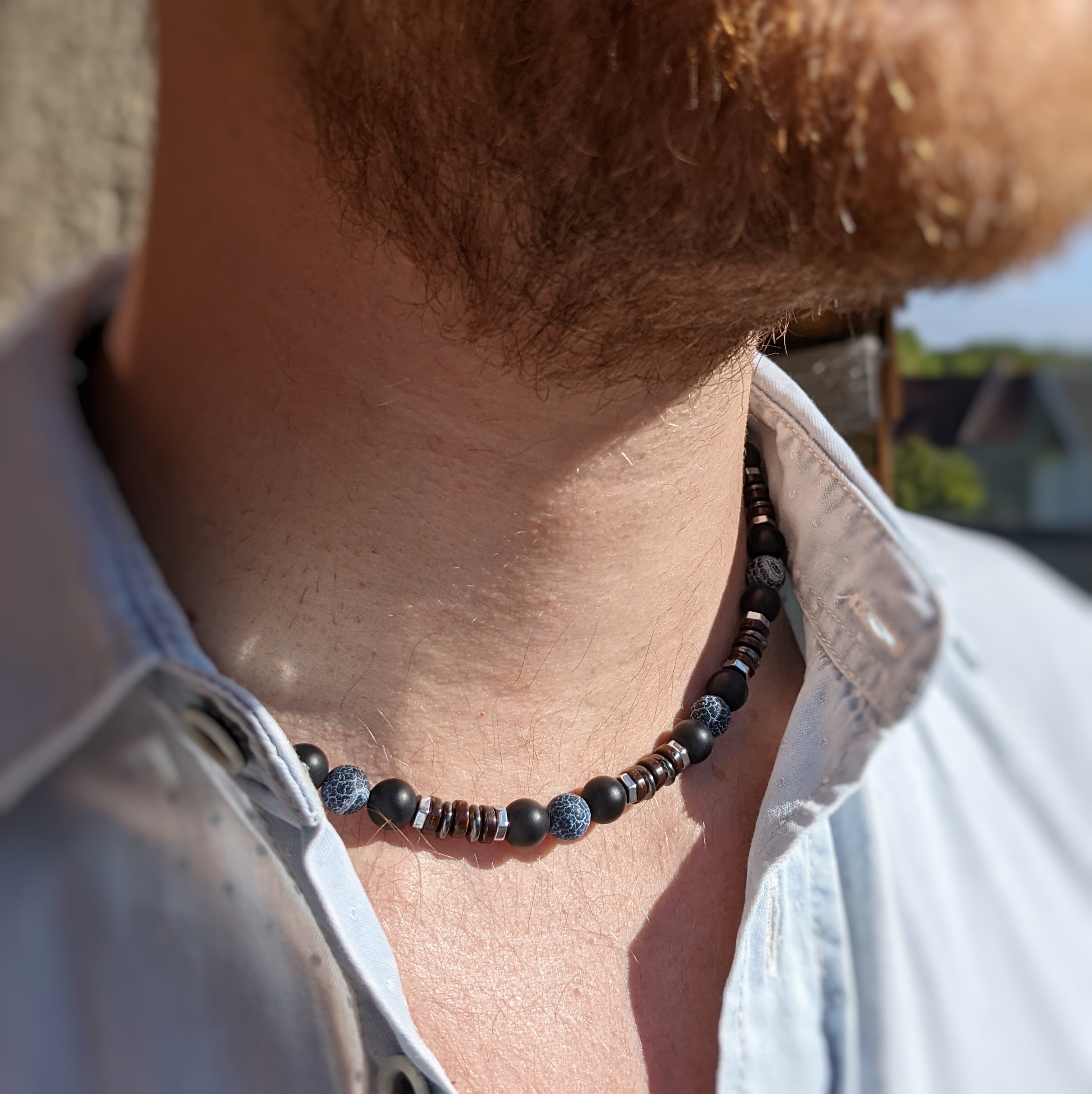 collier homme pierre noire