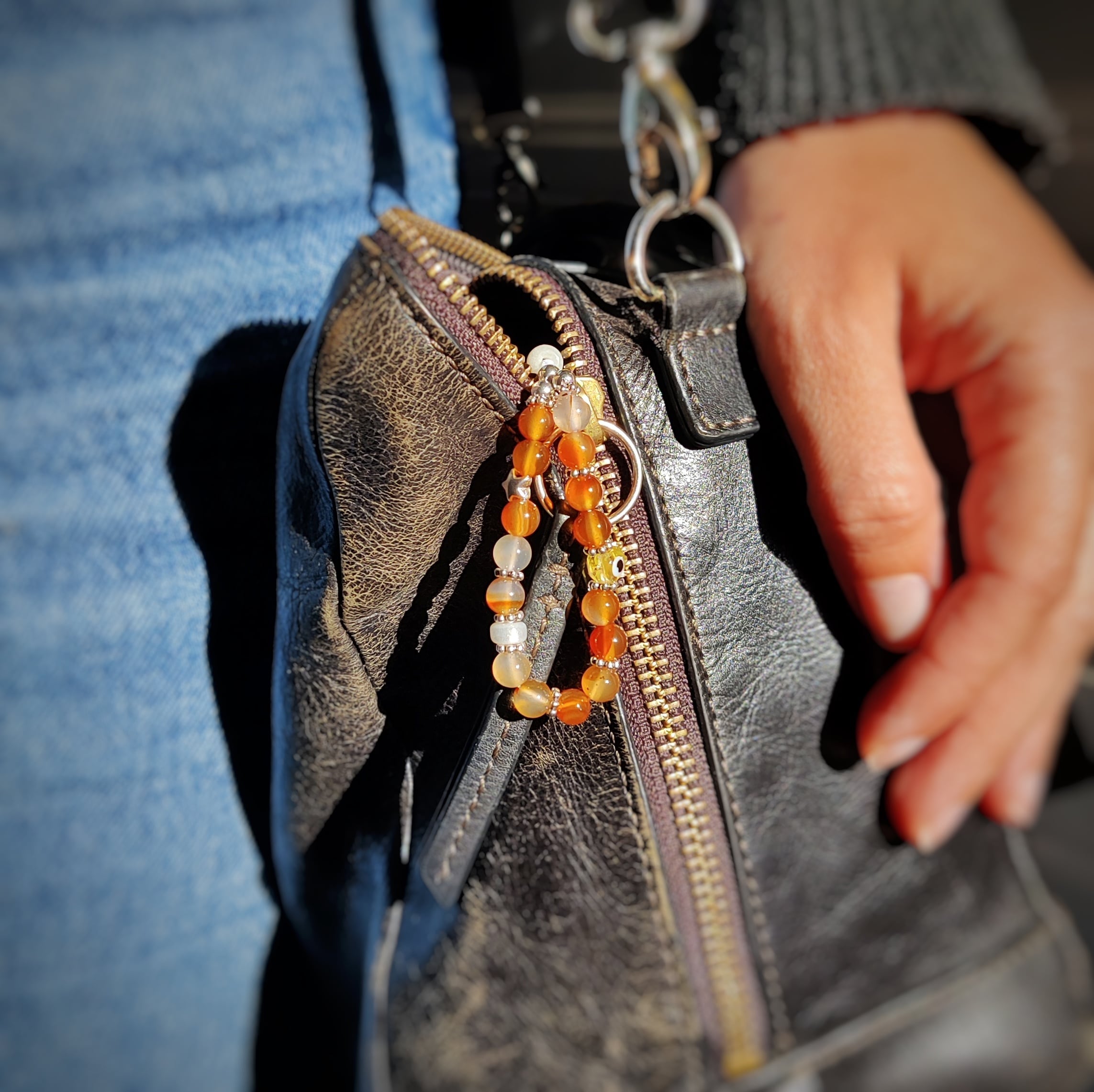 porte clé en pierre cornaline