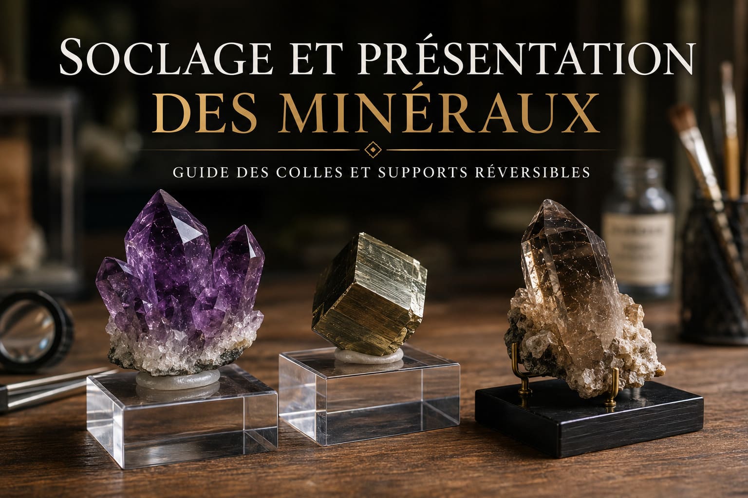 Soclage et présentation des minéraux : guide des colles et supports réversibles