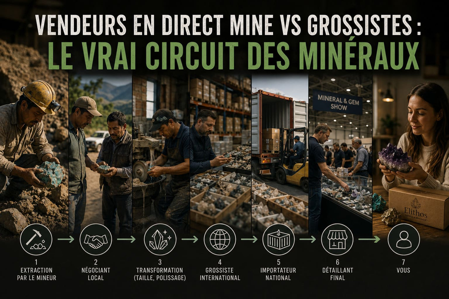 Vendeurs en direct mine vs grossistes : le vrai circuit des minéraux