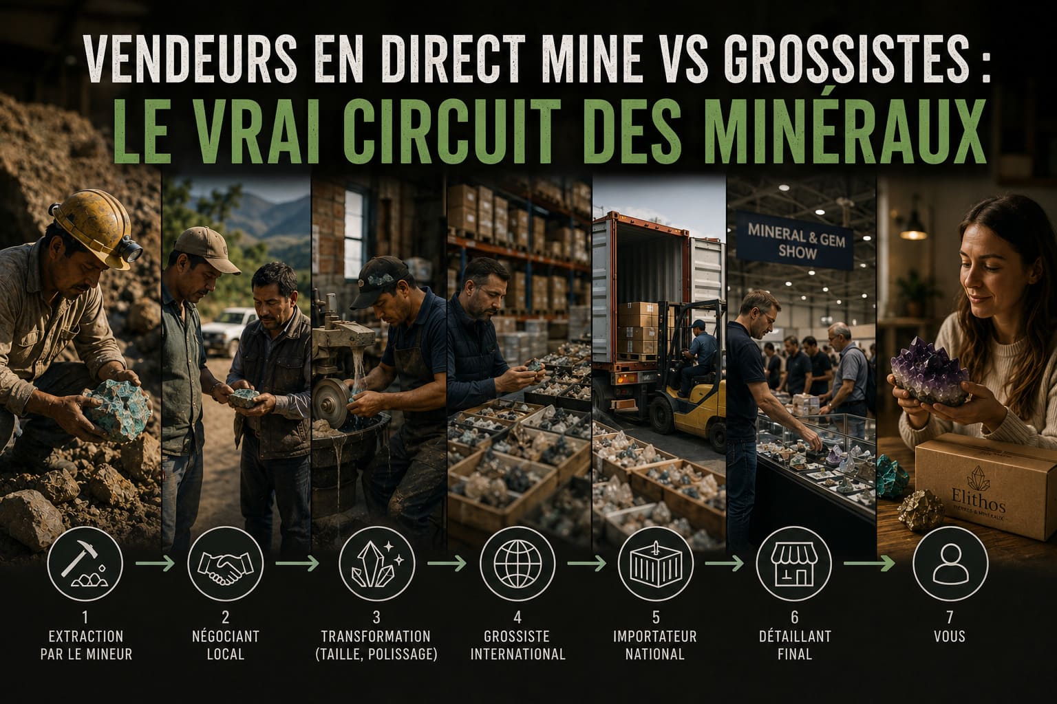 Vendeurs en direct mine vs grossistes : le vrai circuit des minéraux