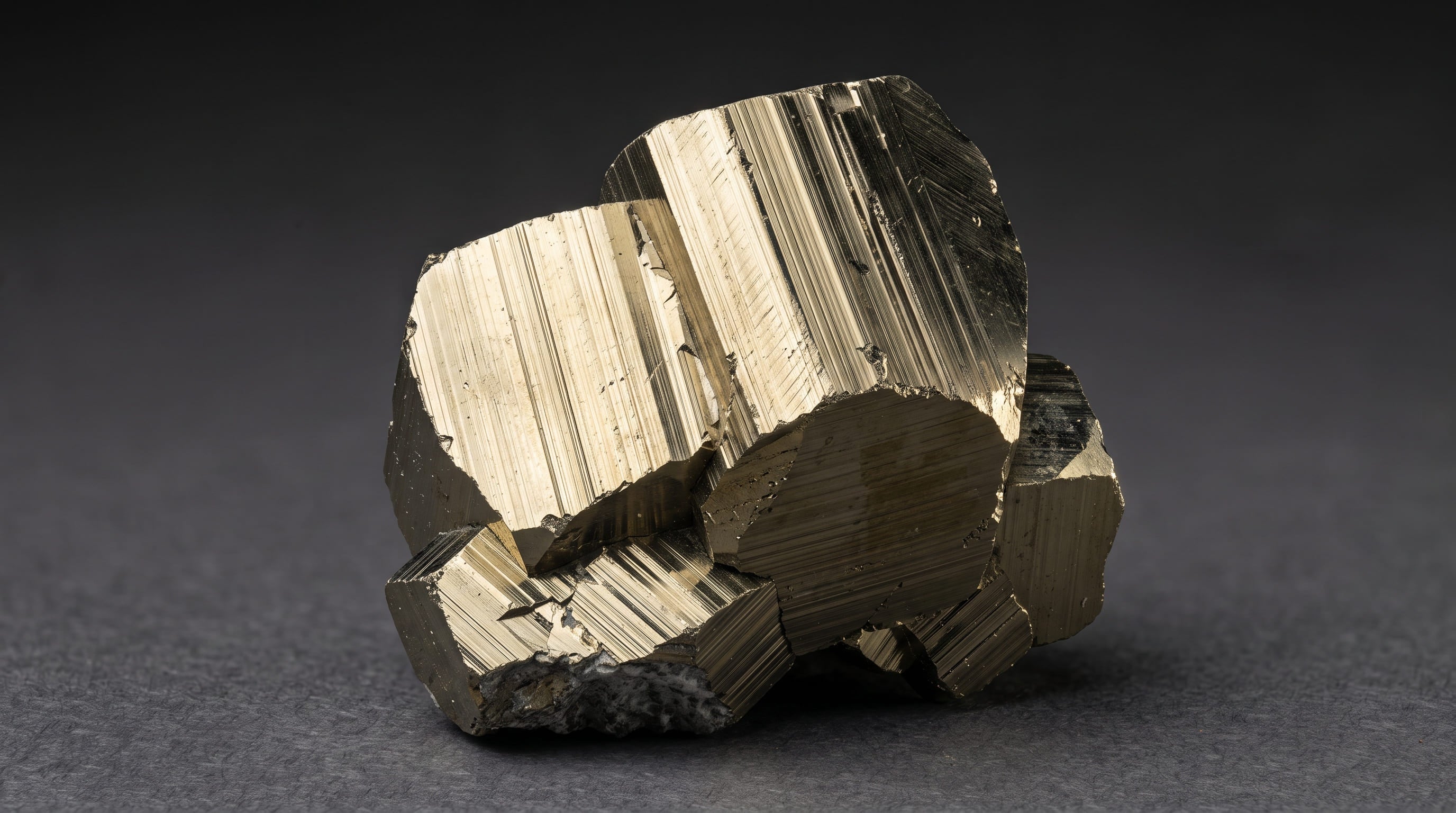 Cubes de pyrite naturels aux faces striées illustrant les formes géométriques des cristaux
