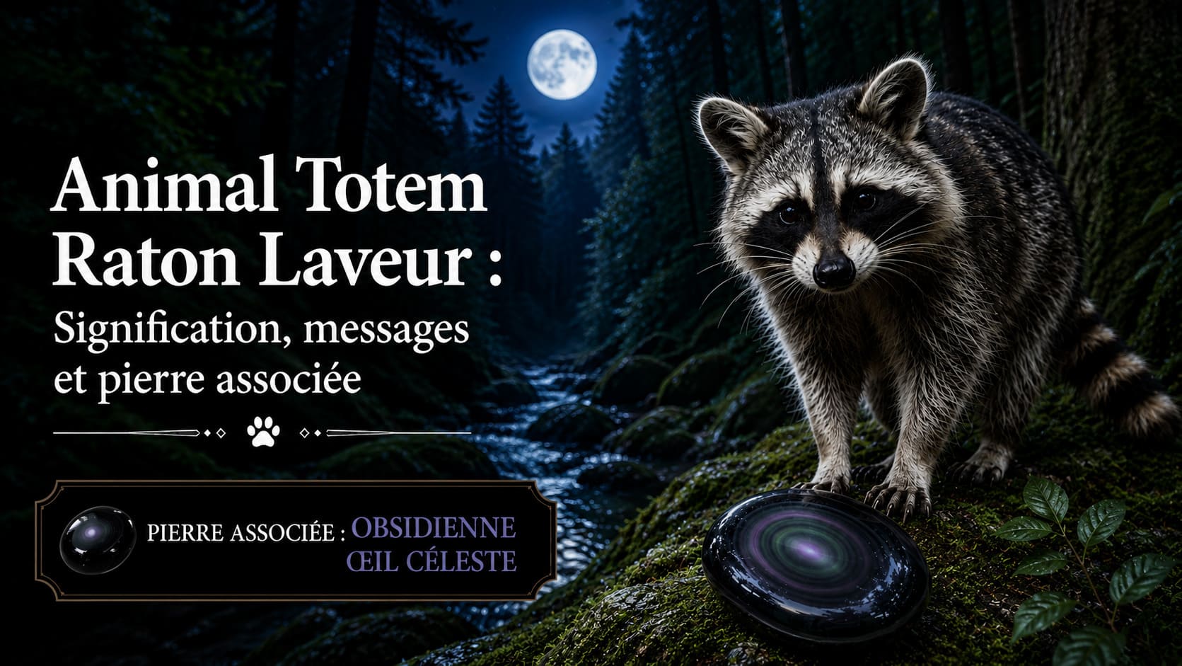 Animal Totem Raton Laveur Obsidienne oeil céleste