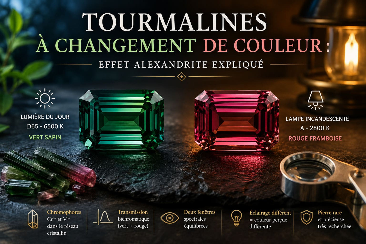 Tourmalines à changement de couleur : effet alexandrite expliqué