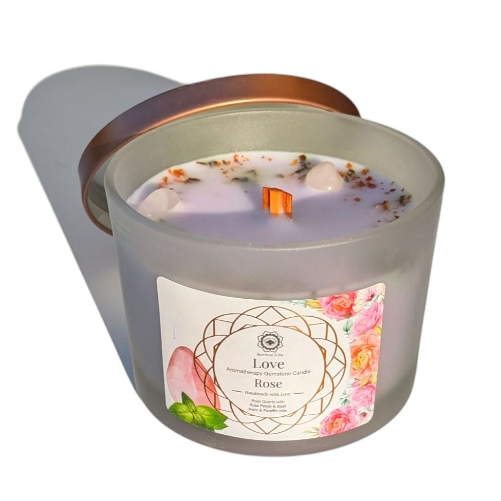 Bougie 250g en quartz rose et senteur Rose