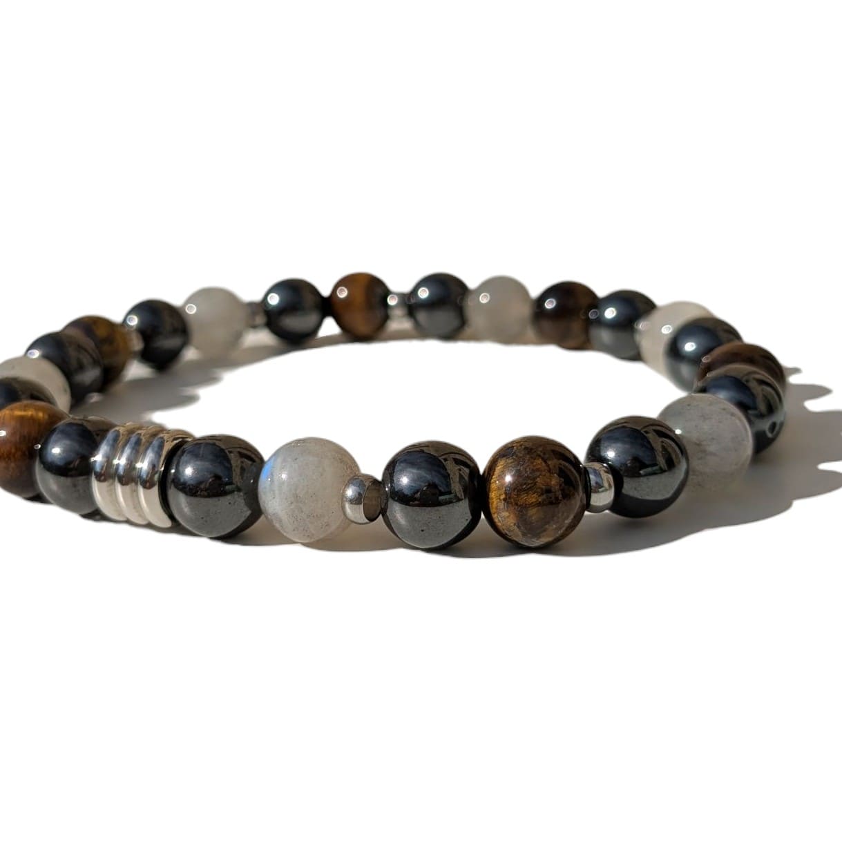 Bracelet Homme extensible Labrodorite Oeil de Tigre et Hématite