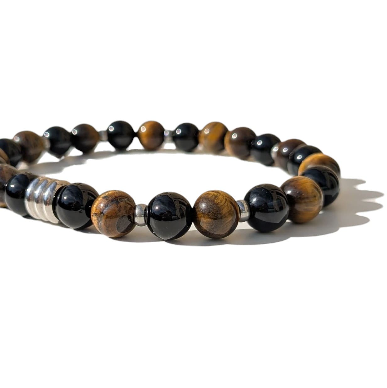 Bracelet Homme extensible pierre naturelle Onyx et Oeil de Tigre