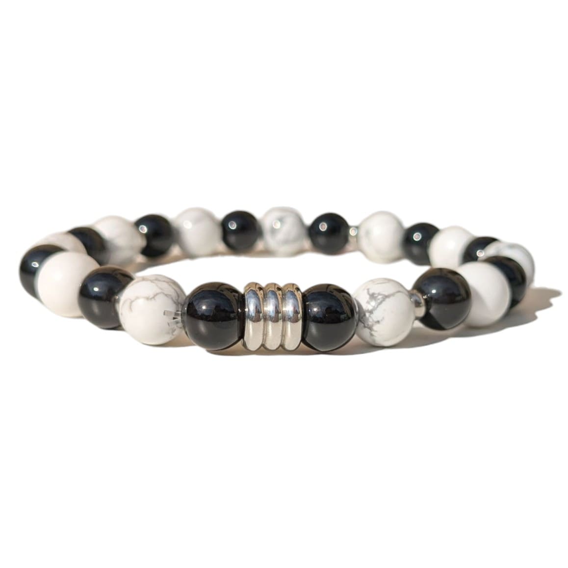 Bracelet Homme extensible Onyx et Howlite