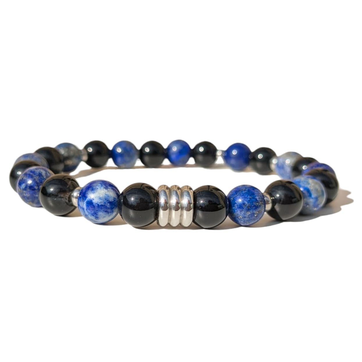 Bracelet Homme extensible Onyx et Lapis Lazuli