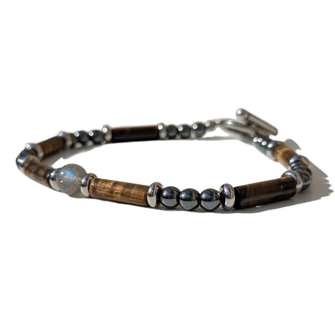 Bracelet Homme Pierre Naturelle Labradorite Oeil de Tigre et Hématite
