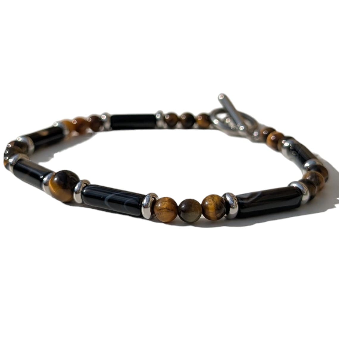 Bracelet Homme Pierre Naturelle Onyx et Oeil de Tigre 