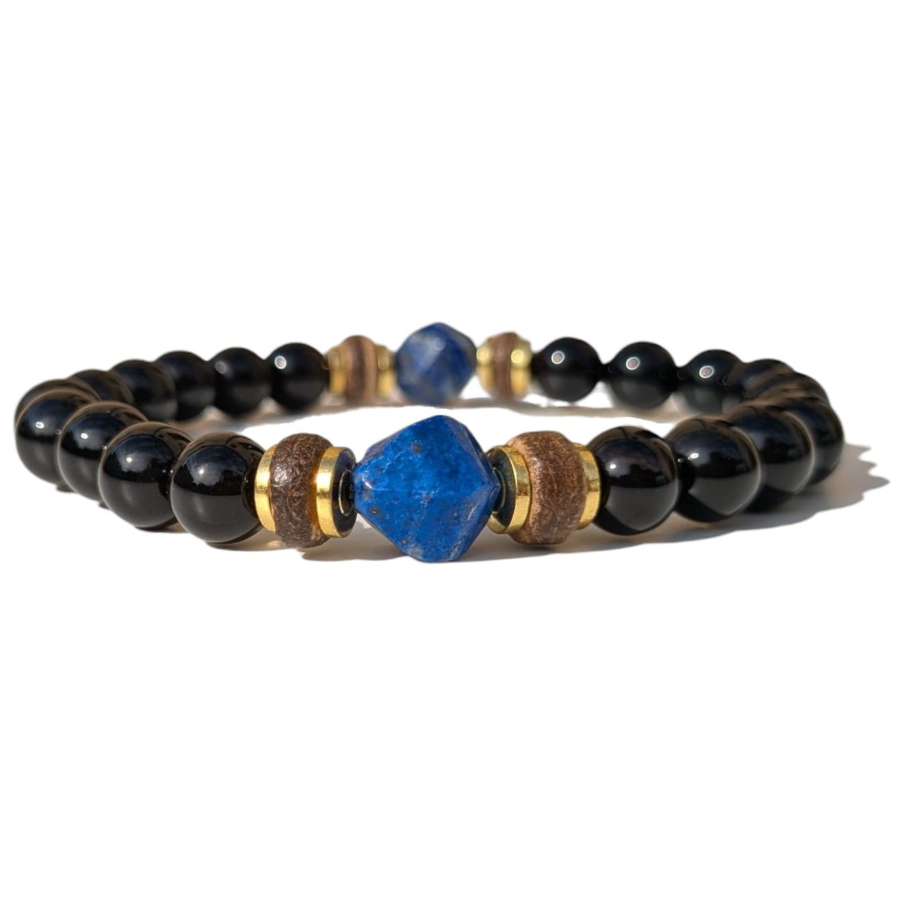 Bracelet Homme Extensible Bois Onyx et Lapis Lazuli