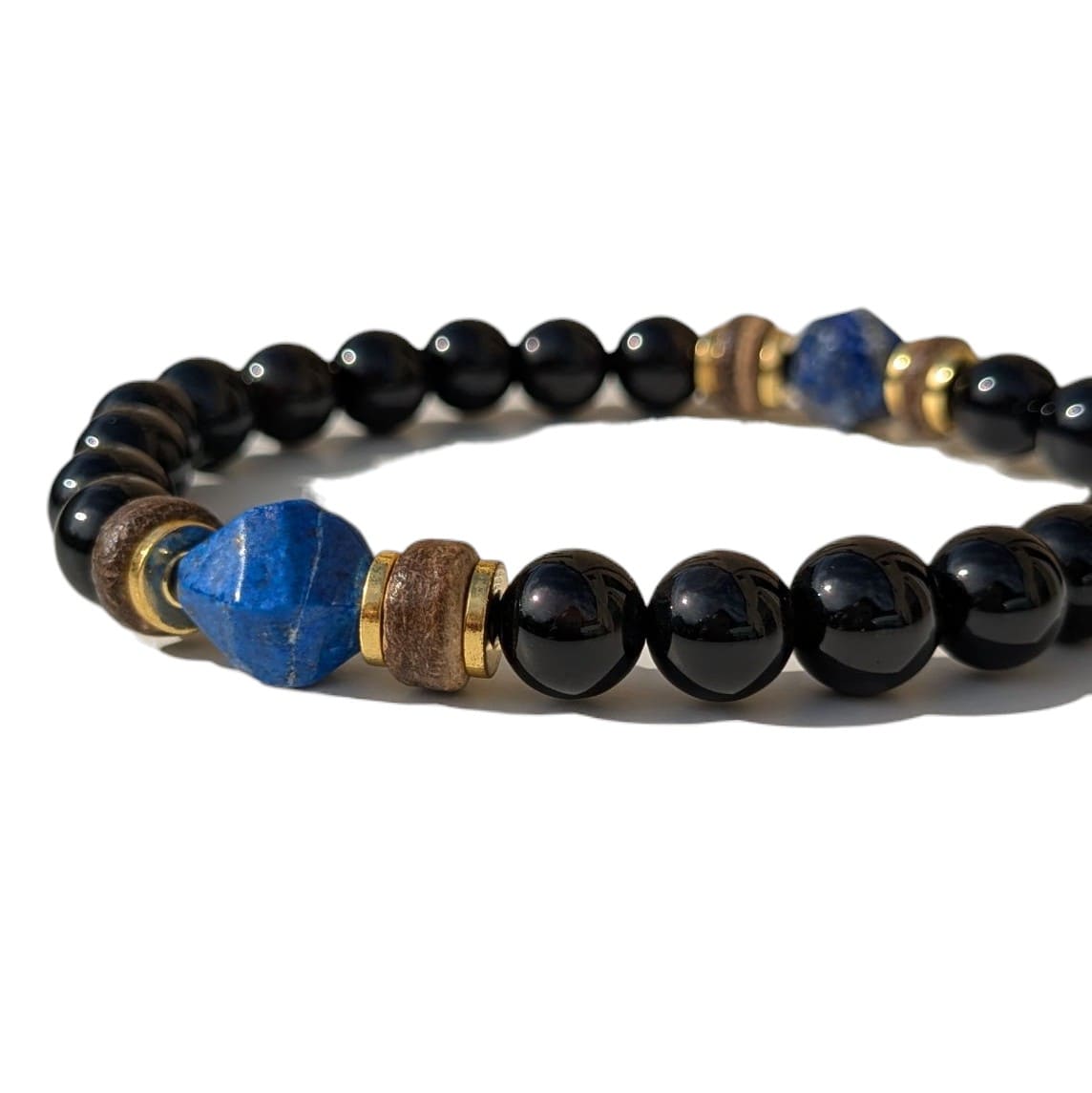 Bracelet Homme Pierre Naturelle Bois Onyx et Lapis Lazuli