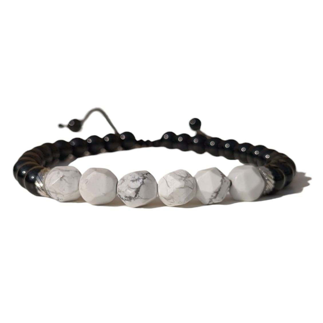 Bracelet Homme réglable Onyx et Howlite