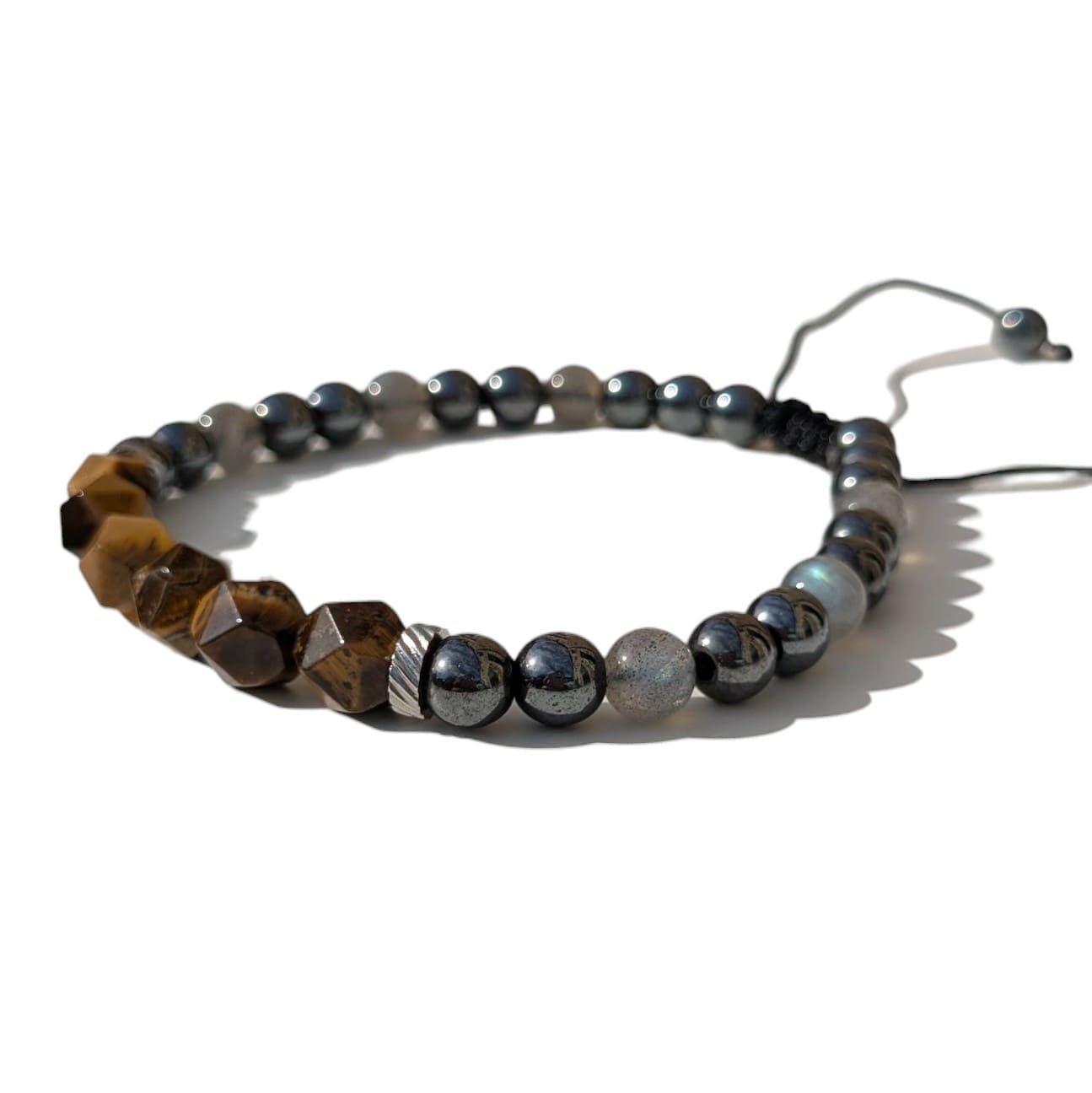 Bracelet Homme Pierre Naturelle Labradorite Oeil de Tigre et Hématite