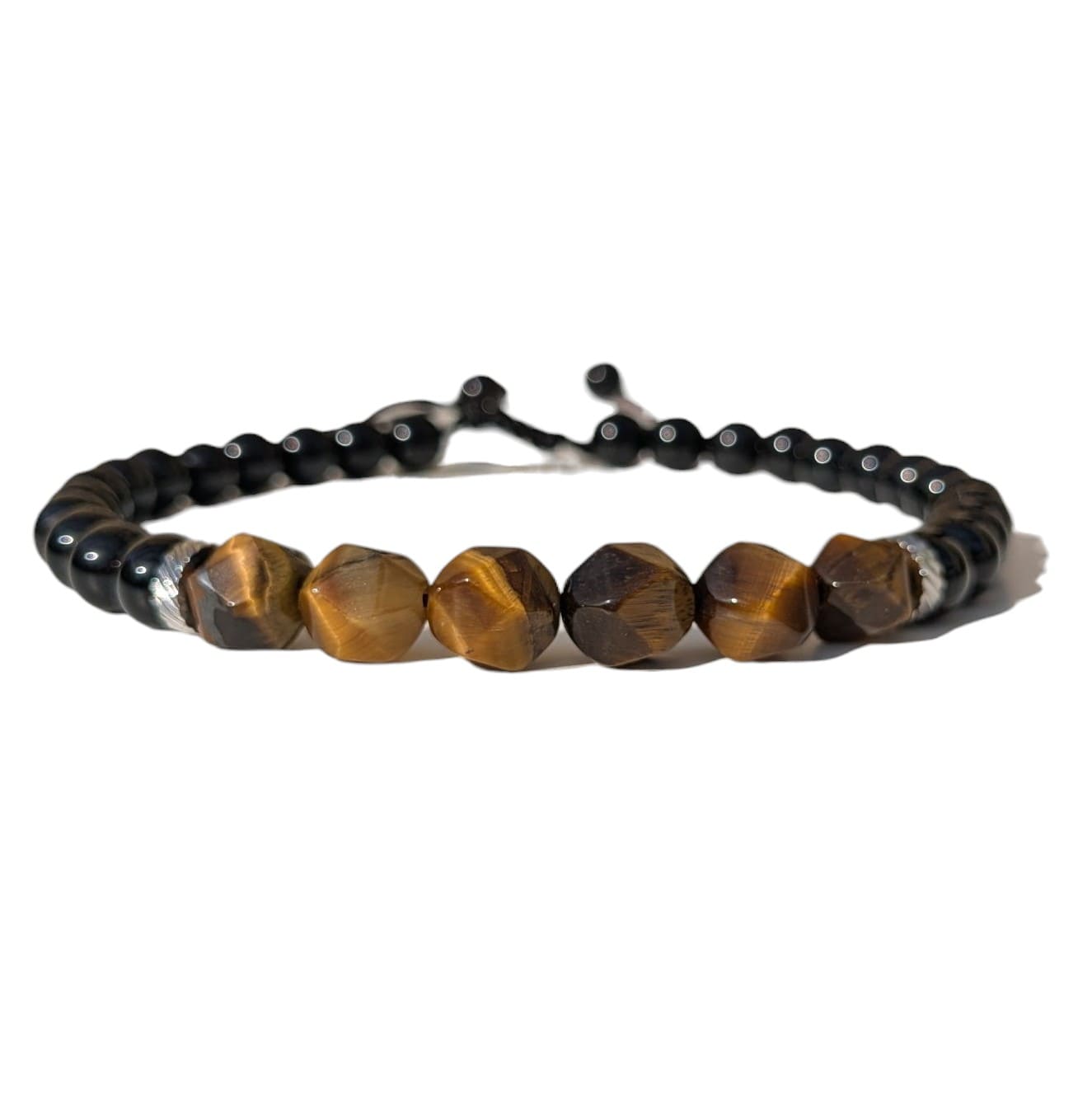 Bracelet Homme Réglable Onyx et Oeil de Tigre