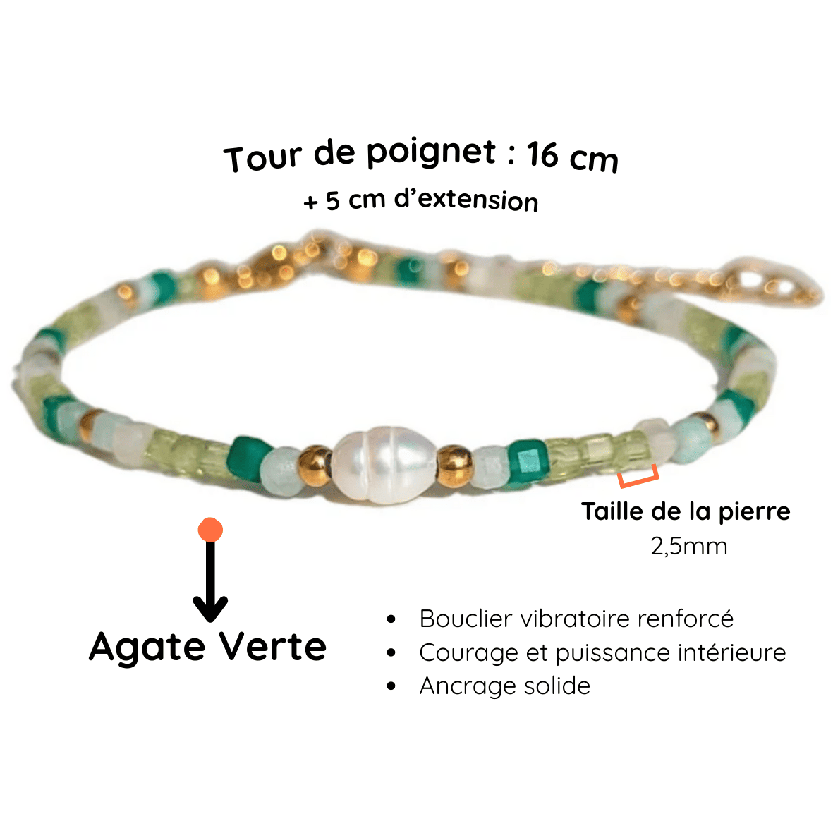 Fiche descriptive bracelet perle pierre agate verte