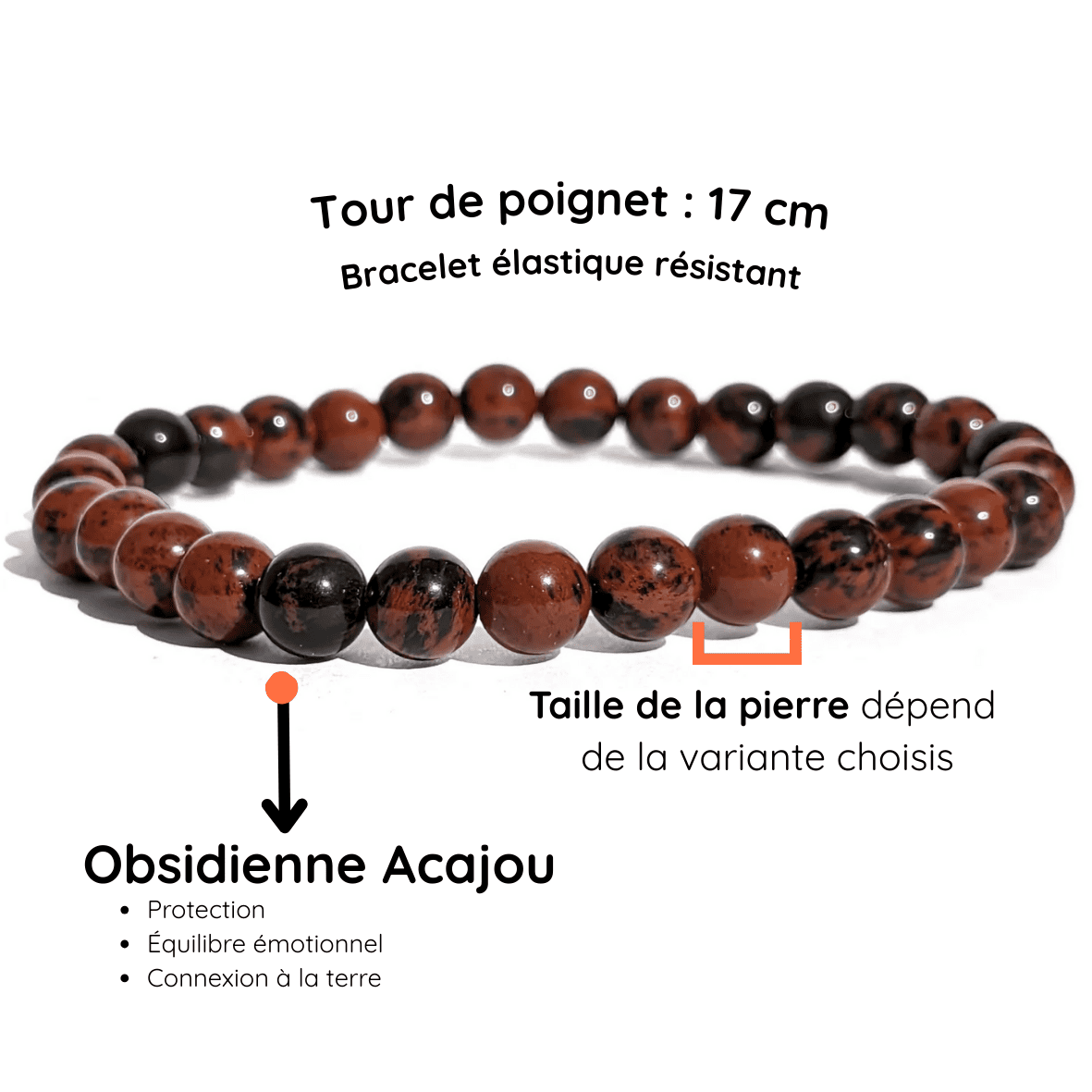 Fiche descriptive du bracelet obsidienne acajou