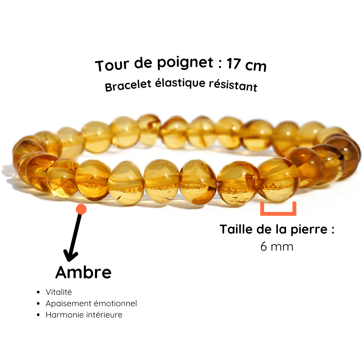Fiche Description Bracelet ambre jaune