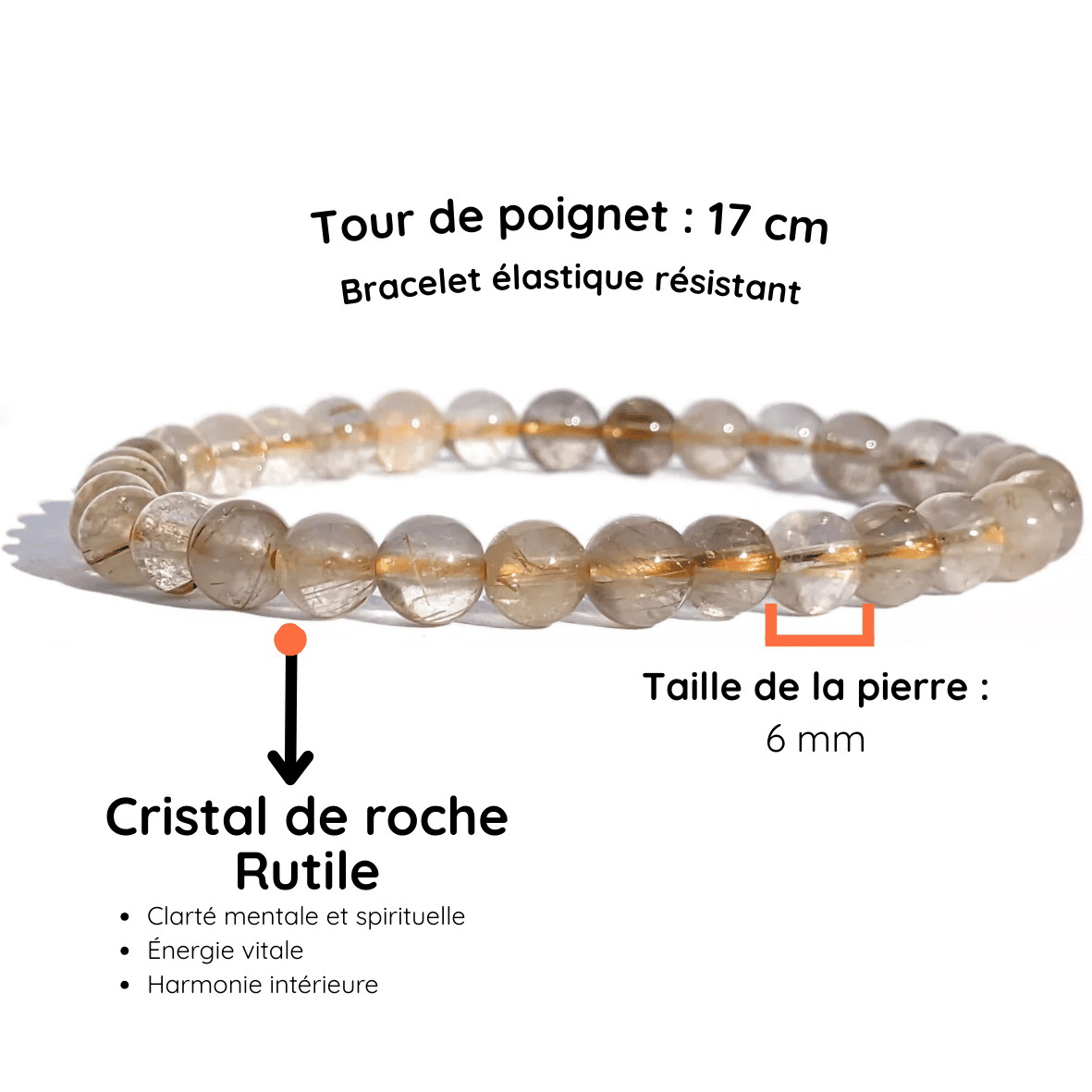 Fiche descriptive du bracelet Cristal de roche rutile
