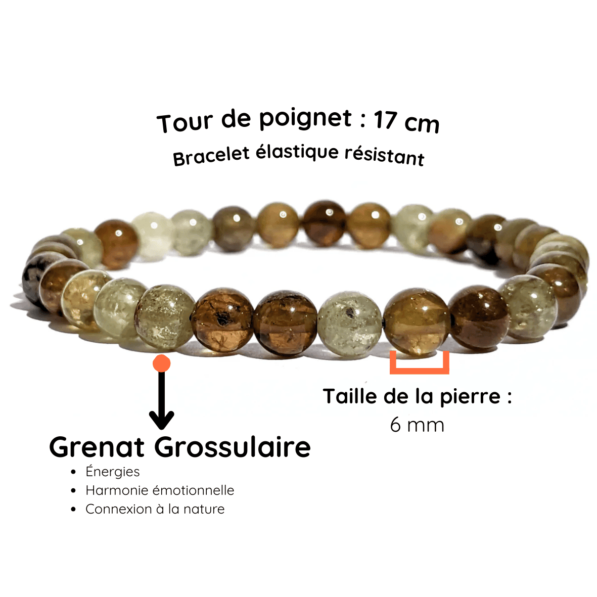 Fiche descriptive du bracelet grenat grossulaire