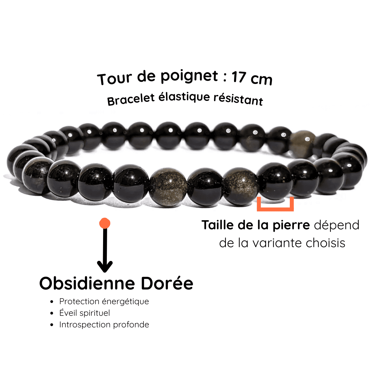 Fiche descriptive du bracelet obsidienne dorée
