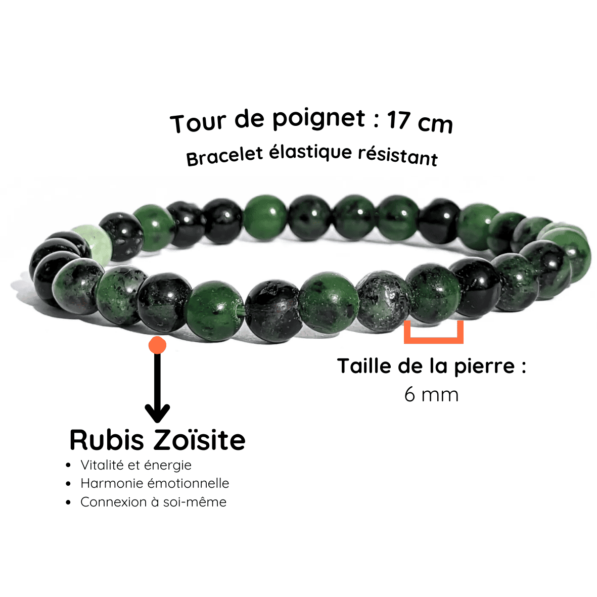 Fiche descriptive du bracelet pierre Rubis Zoisite