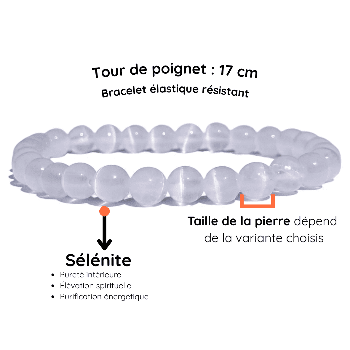 Fiche descriptive du Bracelet pierre Sélénite 