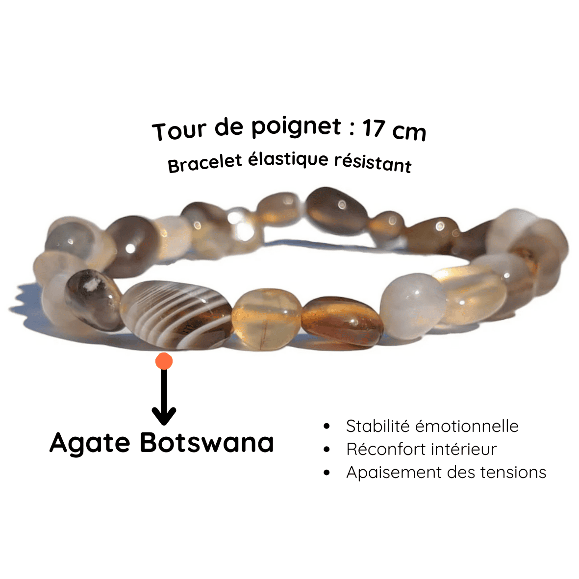 Fiche descriptive du Bracelet pierre roulée Agate Botswana