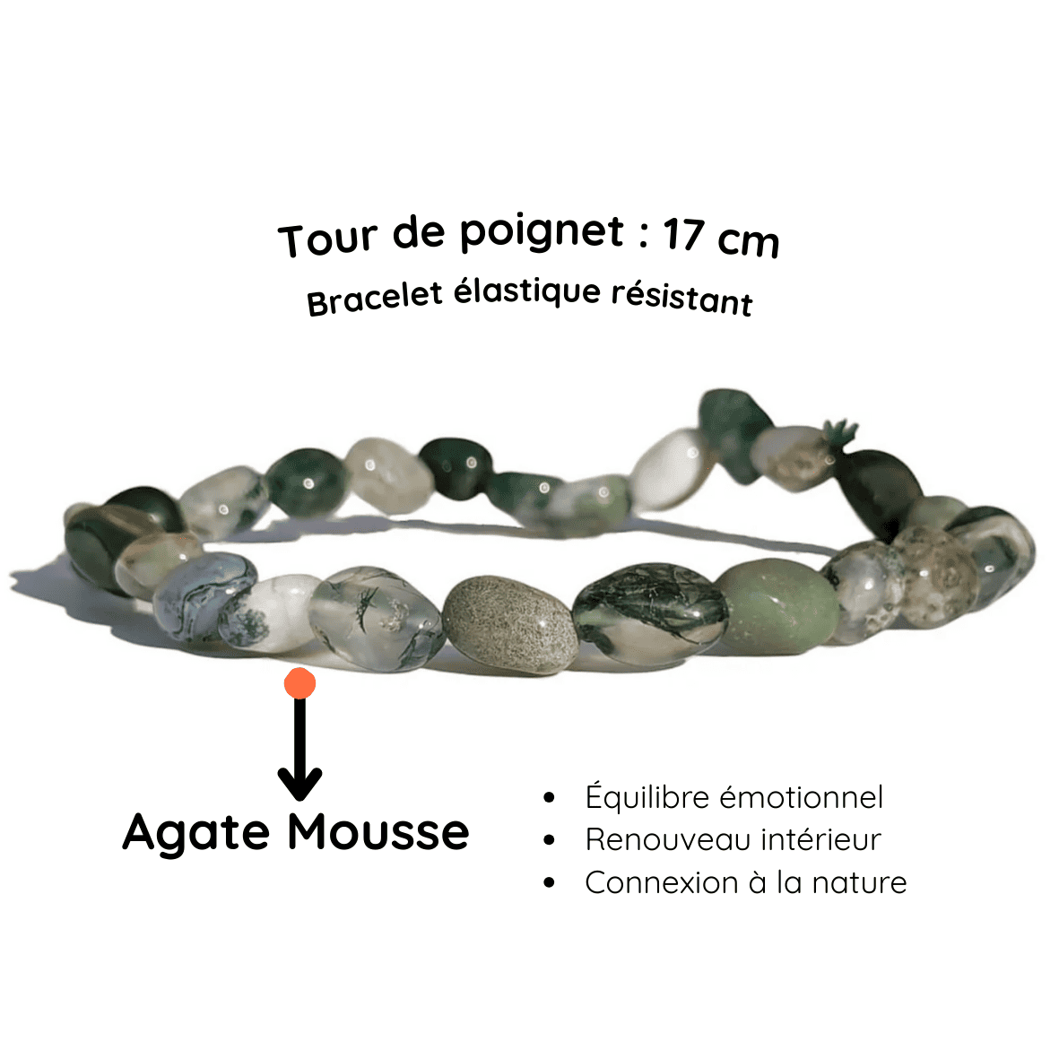 Fiche descriptive du Bracelet pierre roulée Agate mousse
