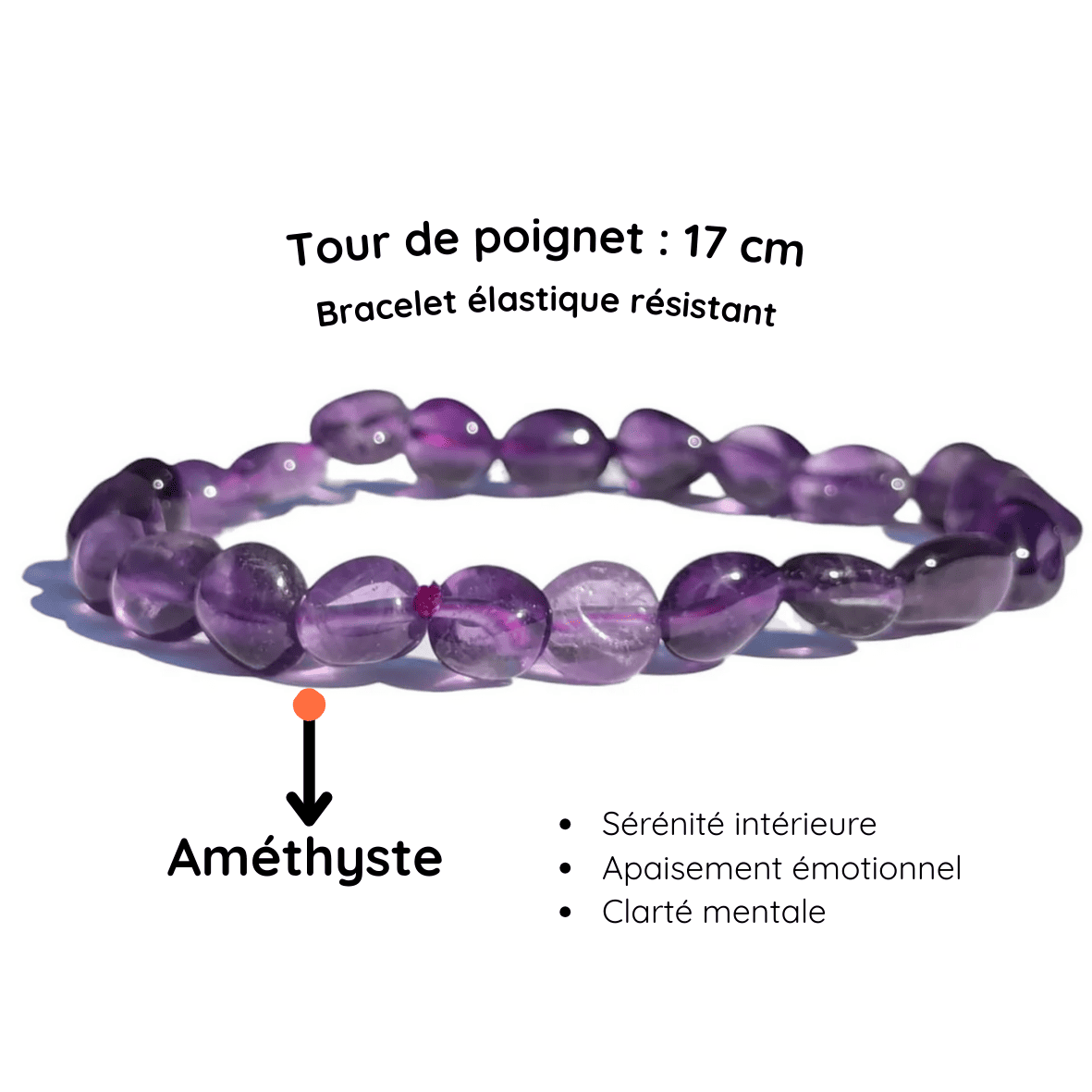 Fiche descriptive du Bracelet pierre roulée  Améthyste
