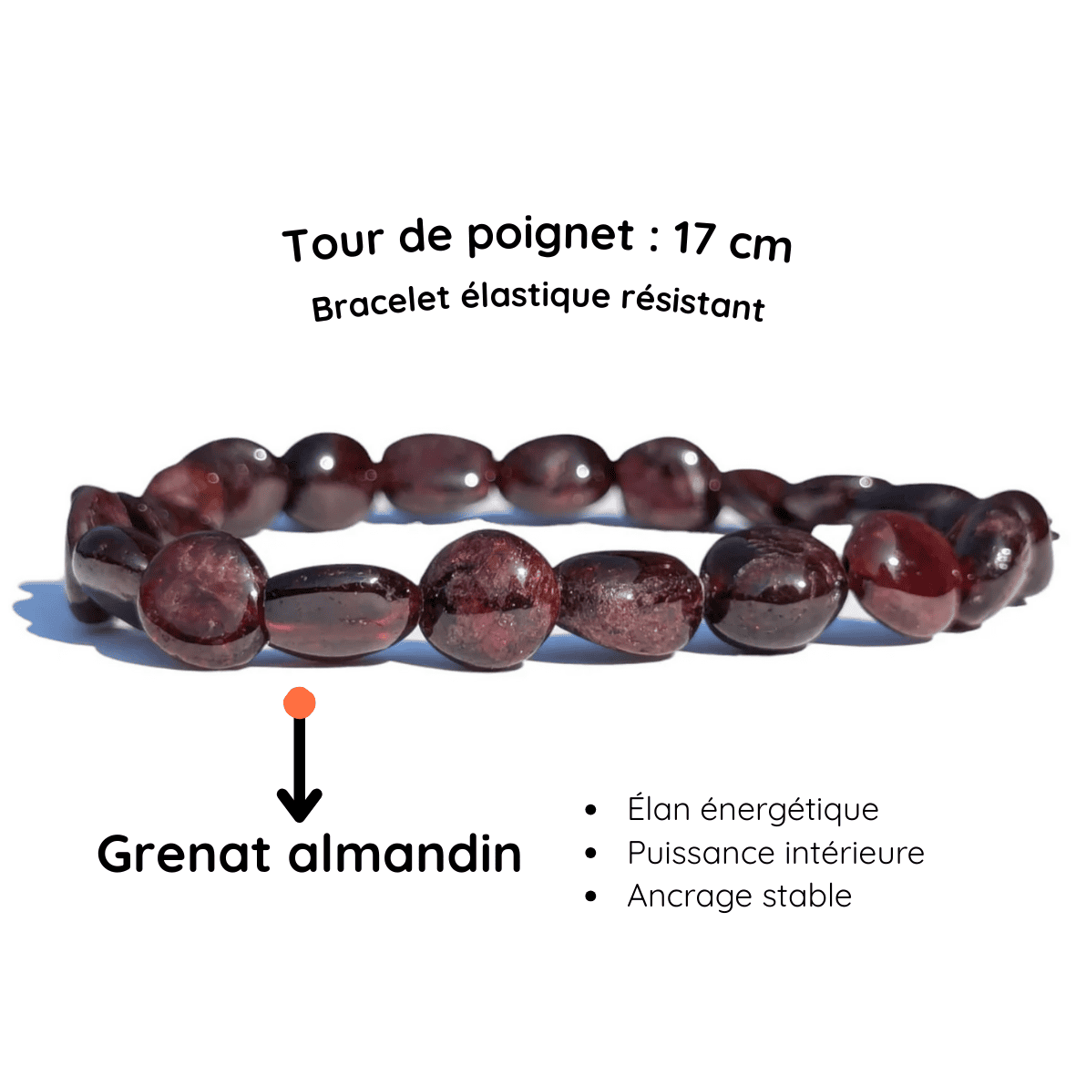 Fiche descriptive du Bracelet pierre roulée   Grenat almandin