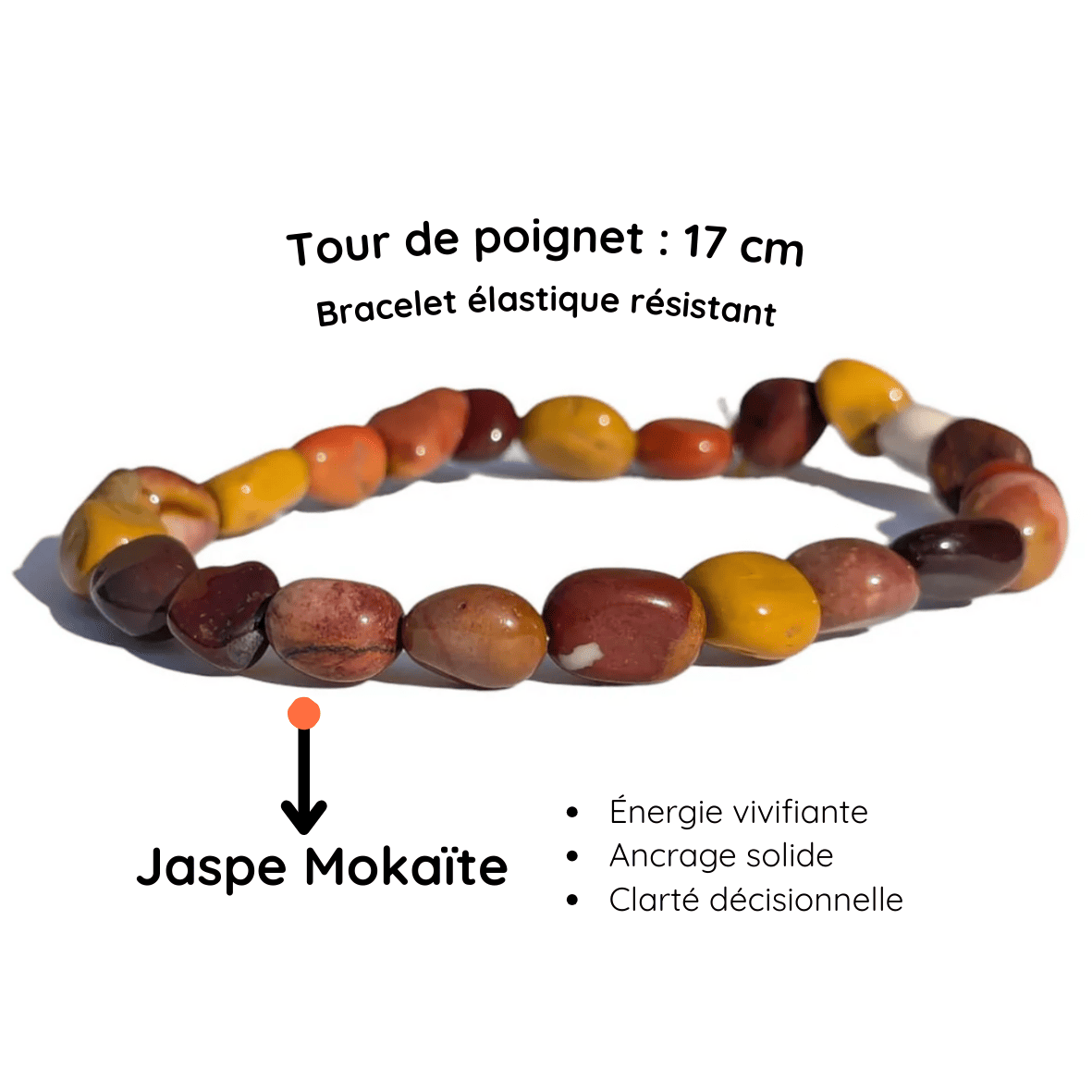 Fiche descriptive du Bracelet pierre roulée
Jaspe mokaite