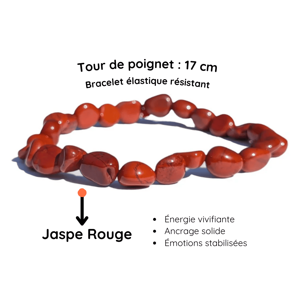 Fiche descriptive du Bracelet pierre roulée
Jaspe rouge