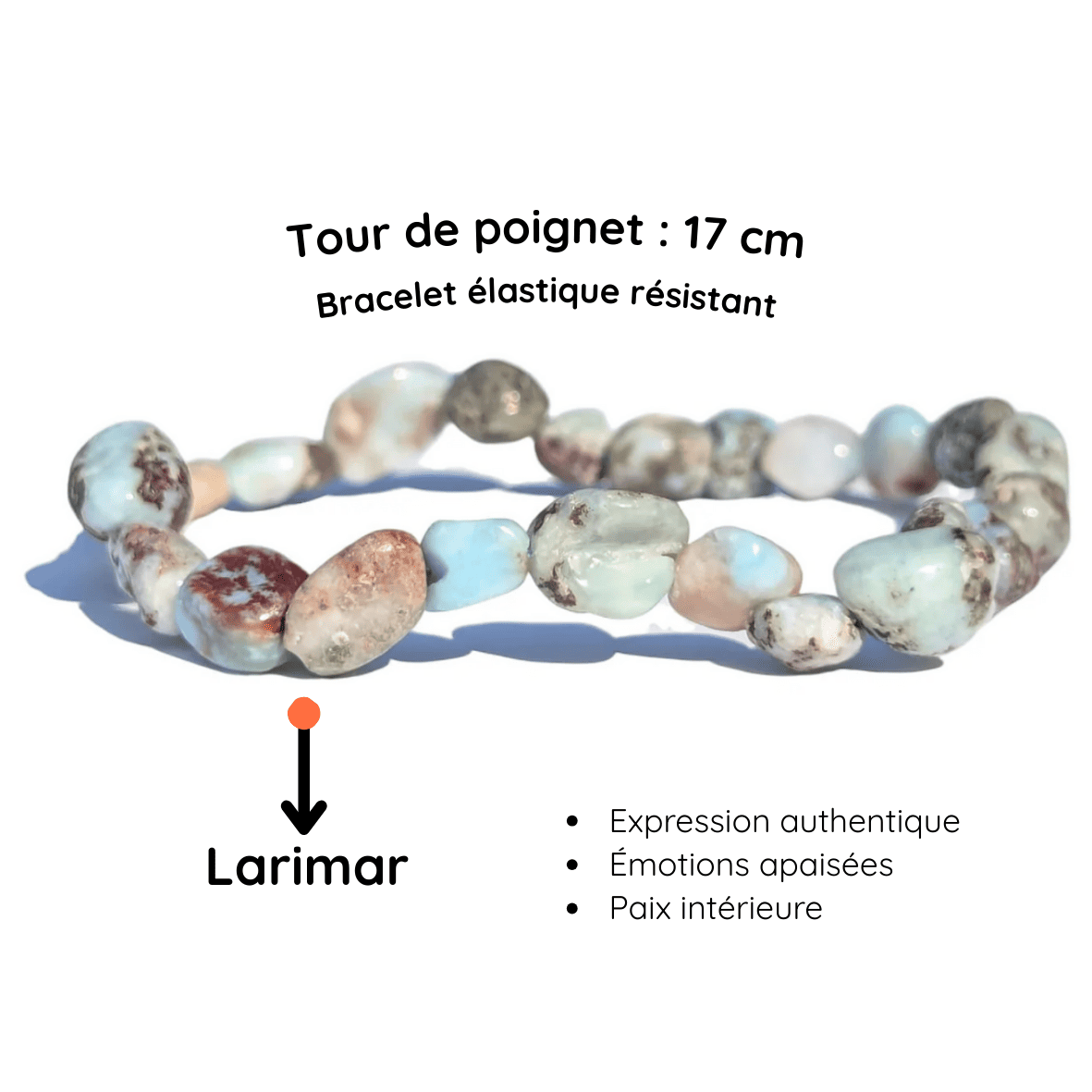 Fiche descriptive du Bracelet pierre roulée
Larimar